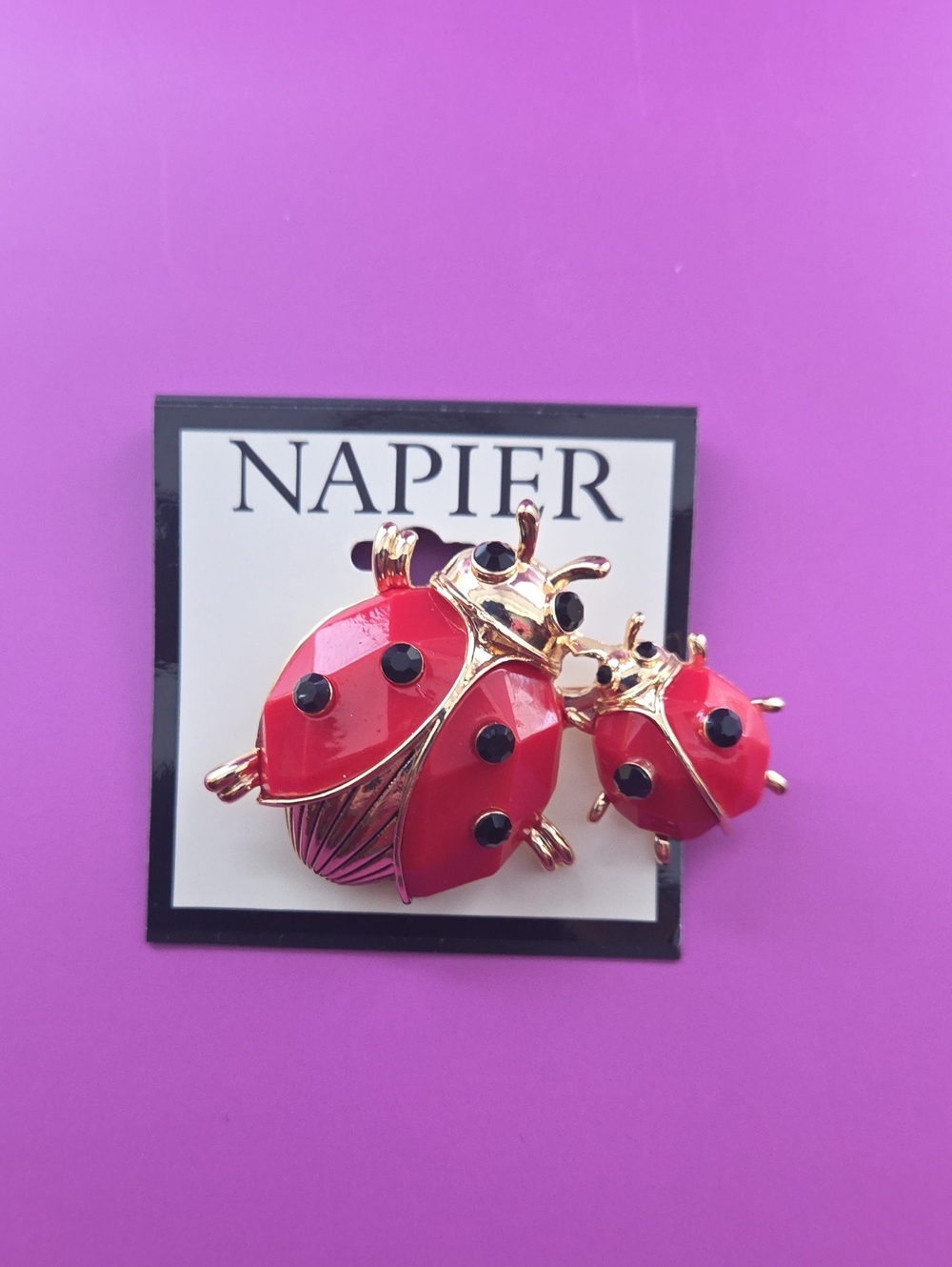 Napier Red and Black Enamel Ladybug Pin Brooch